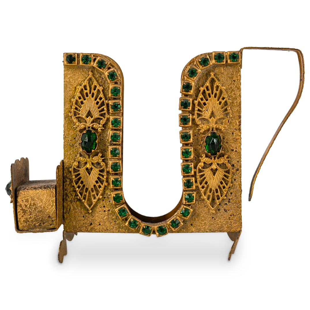 Vintage Jeweled Brass Cigarette & Lighter Holder (1 of 3)