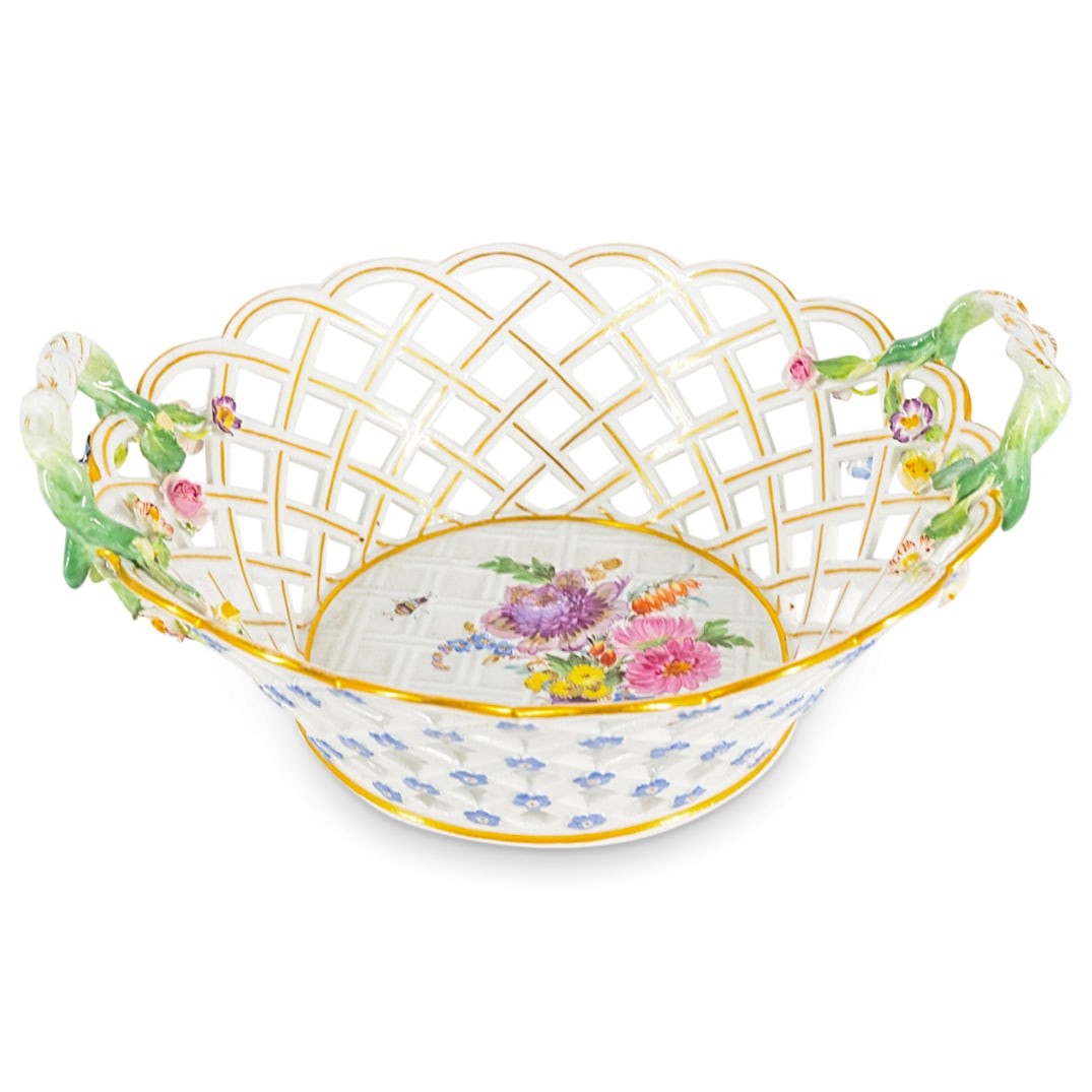 Antique Meissen Style Porcelain Basket Bowl (1 of 9)
