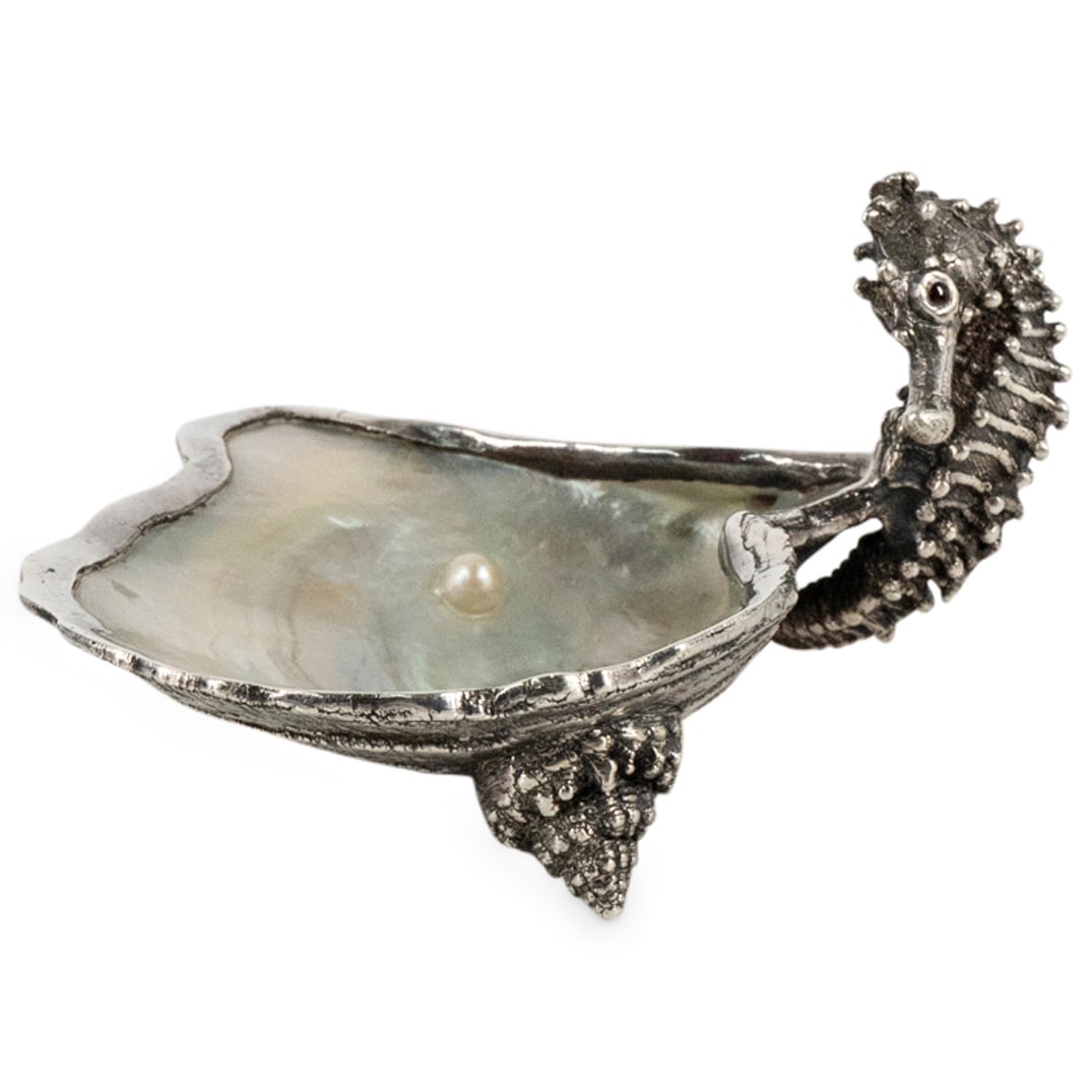 1930s Carl Schone Sterling Seahorse Mounted Shell Dish (1 of 5)