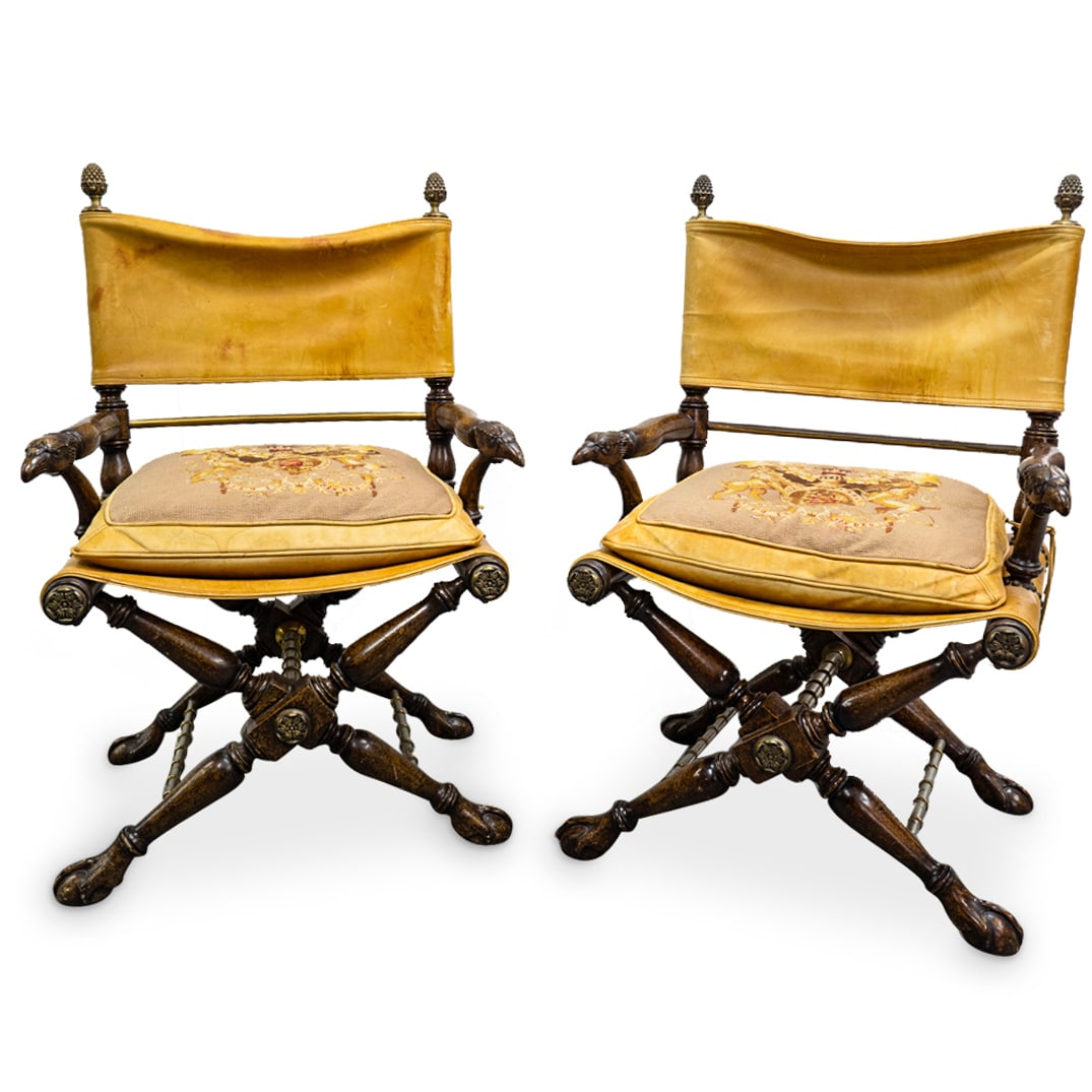 Pair Of Regency Style Carved Campaign Chairs (1 of 11)
