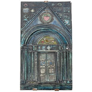 Rut Bryk (Finland, 1916-1999) Ceramic Architectural Cathedral Wall Relief: DESCRIPTION: Rut Bryk glazed ceramic, architectural relief depicting the "Slena" cathedral in Finland. Incised signature: "BRYK" at side and verso. Fitted with metal hardware for display CIRCA: 1953