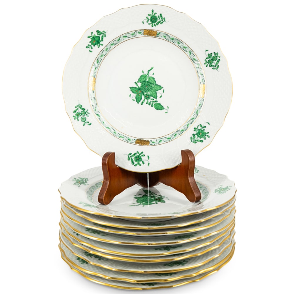(10 Pc) Herend "Chinese Bouquet Green" Salad Plates (1 of 4)