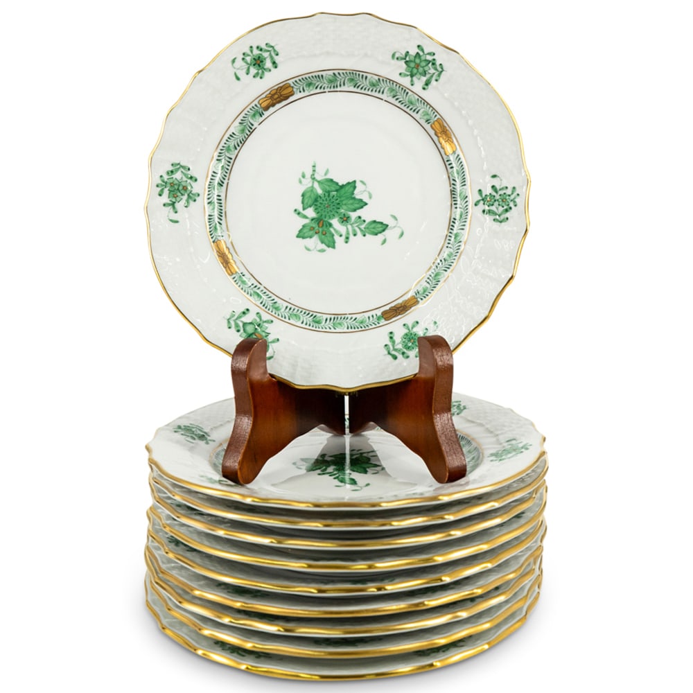 (10 Pc) Herend "Chinese Bouquet Green" Bread & Butter Plates (1 of 5)