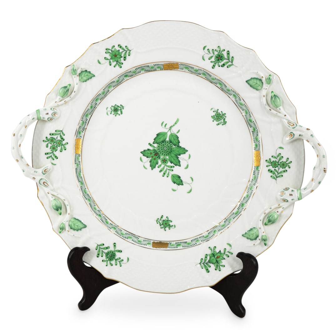 Herend "Chinese Bouquet Green" Handled Chop Plate (1 of 4)