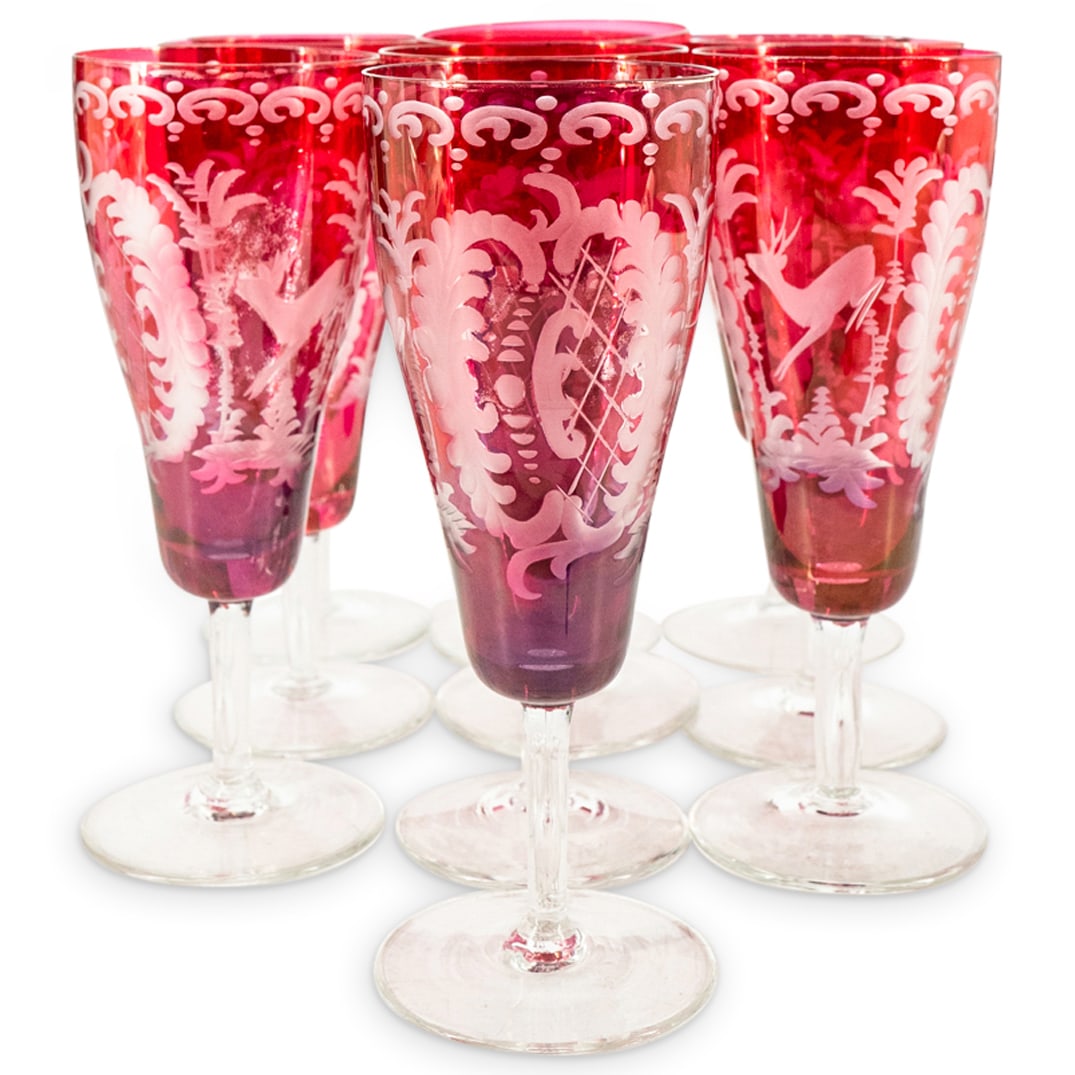(10Pc) Bohemian Ruby Cut Crystal Stemware (1 of 3)