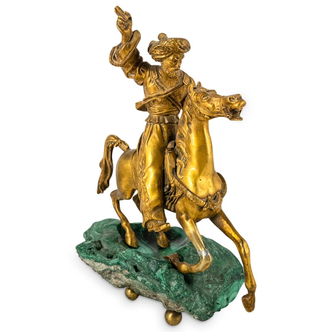 Late 19th Cent. French Orientalist Gilt Bronze & Malachite Statue (1 of 4)
