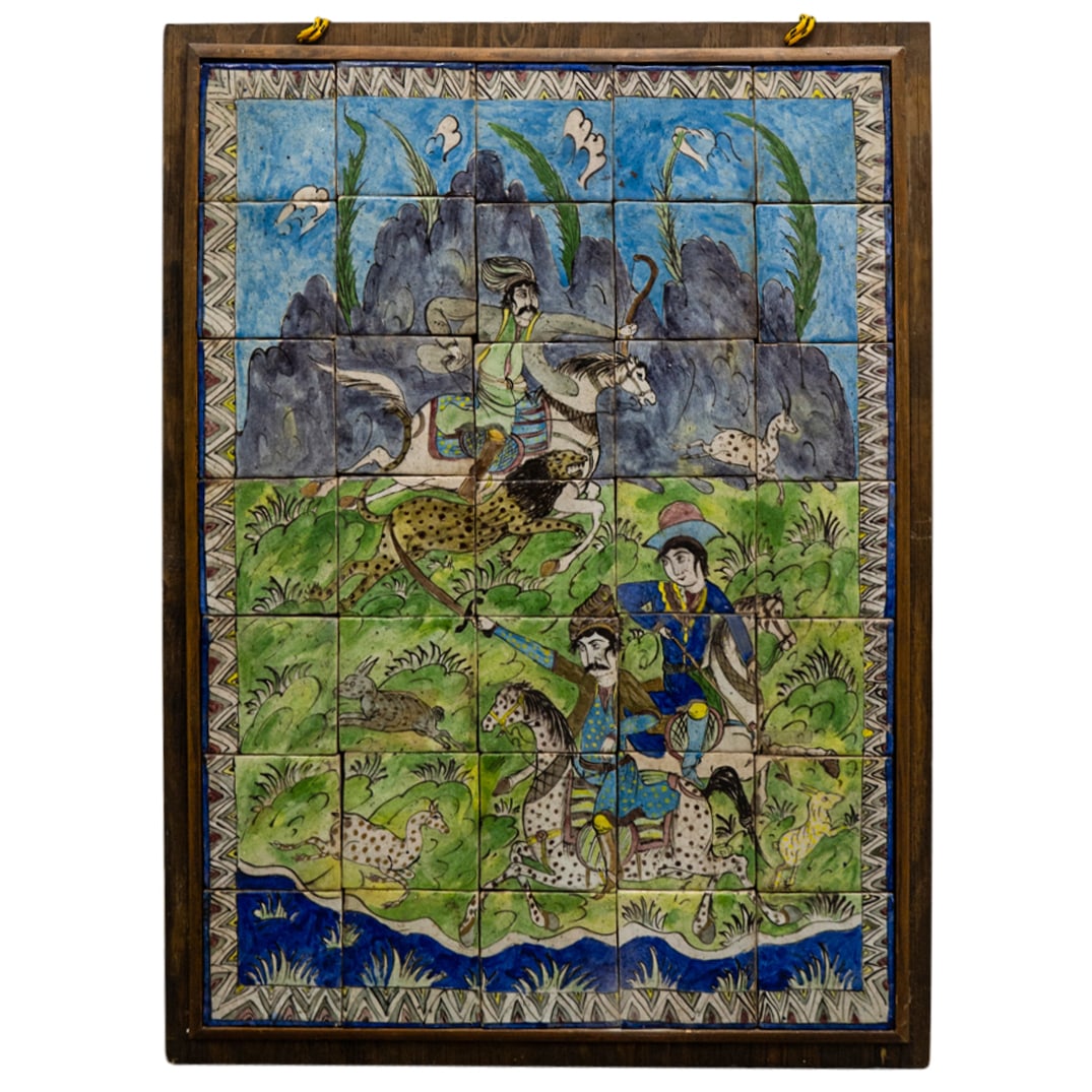 Antique Qajar Persian Hunting Scene On Tiles (1 of 5)
