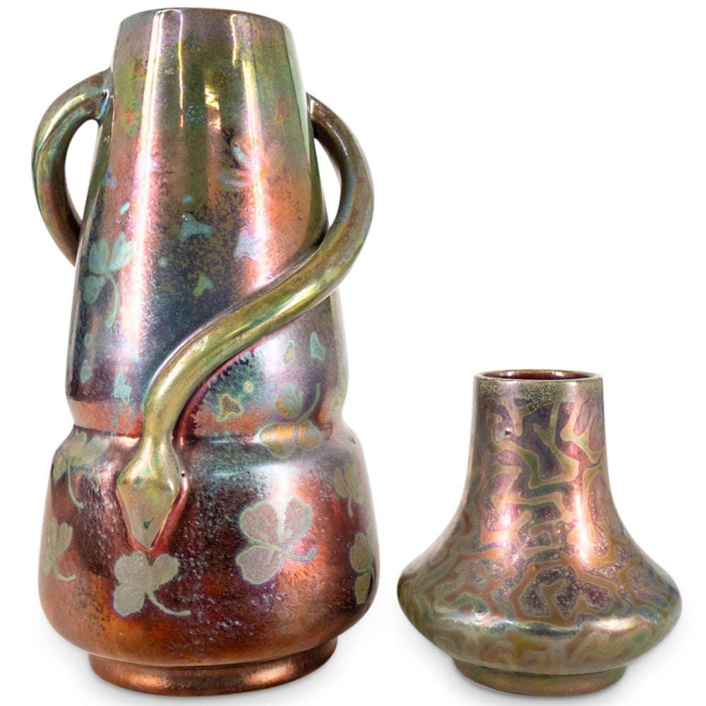 (2 Pc) Art Nouveau Vallauris Iridescent Porcelain Vases (1 of 6)