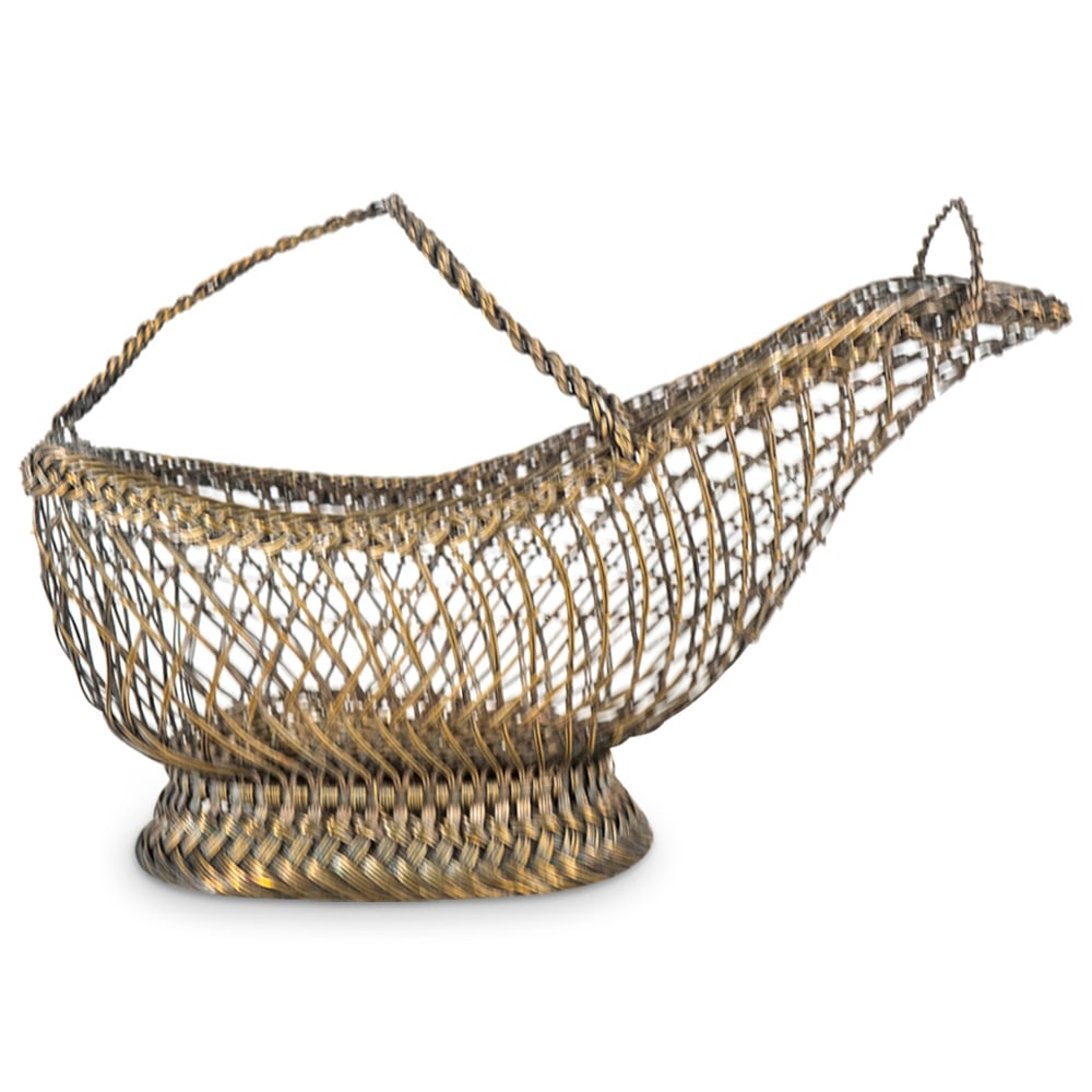 Christofle Style Vermeil Silver Plated Woven Wine Holder: DESCRIPTION: Christofle style French silver plated and vermeil woven wine holder. Stamped: "Made In France" CIRCA: 20th Century ORIGIN: France DIMENSIONS: H: 7" x L: 11" x W: 4.25" - CONDITION: Great