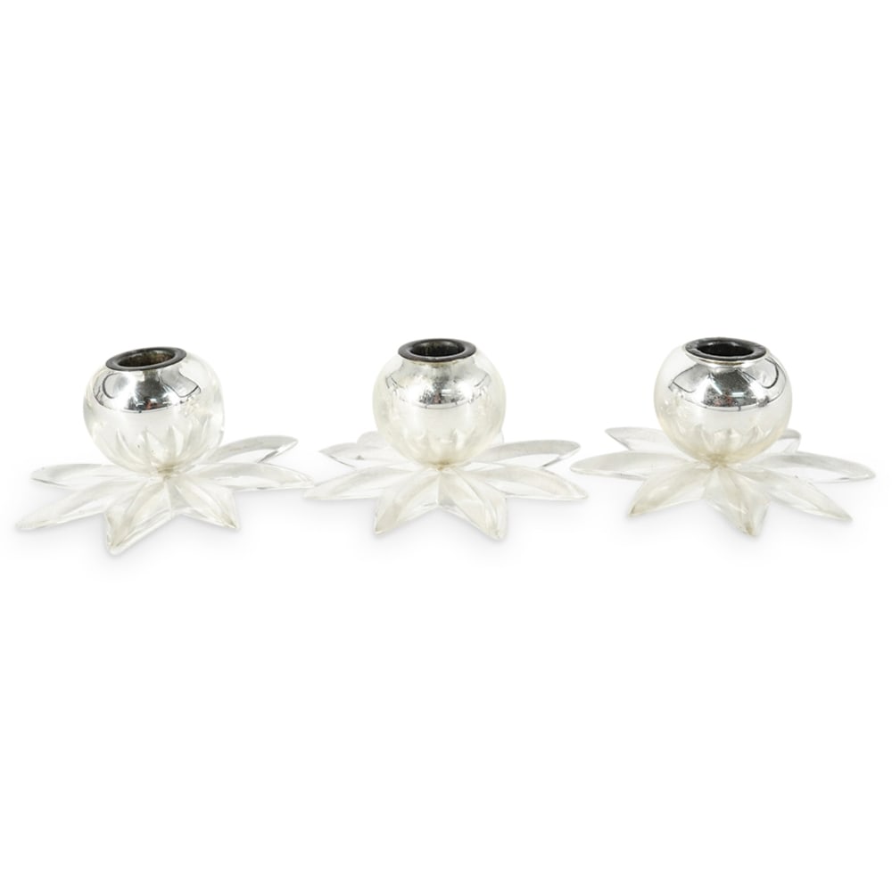 (3Pc) Set of Venetian Crystal & Silvered Glass Votives (1 of 4)