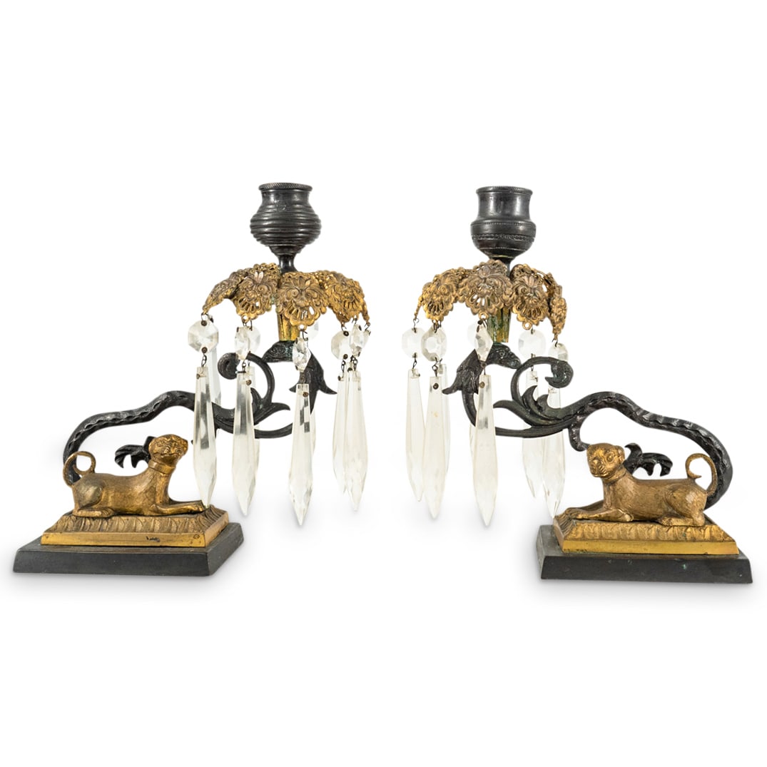 Pair Of Antique French Gilt Bronze Dog Candlesticks (1 of 5)