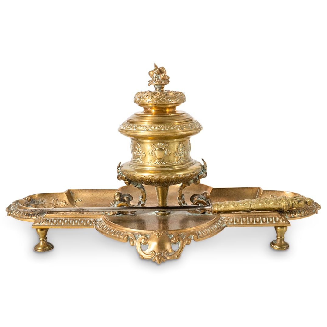 Antique European Ornamental Gilt Bronze Inkwell (1 of 5)