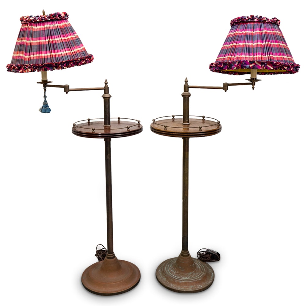 Pair of Antique Brass Swing Arm Floor Lamps (1 of 11)