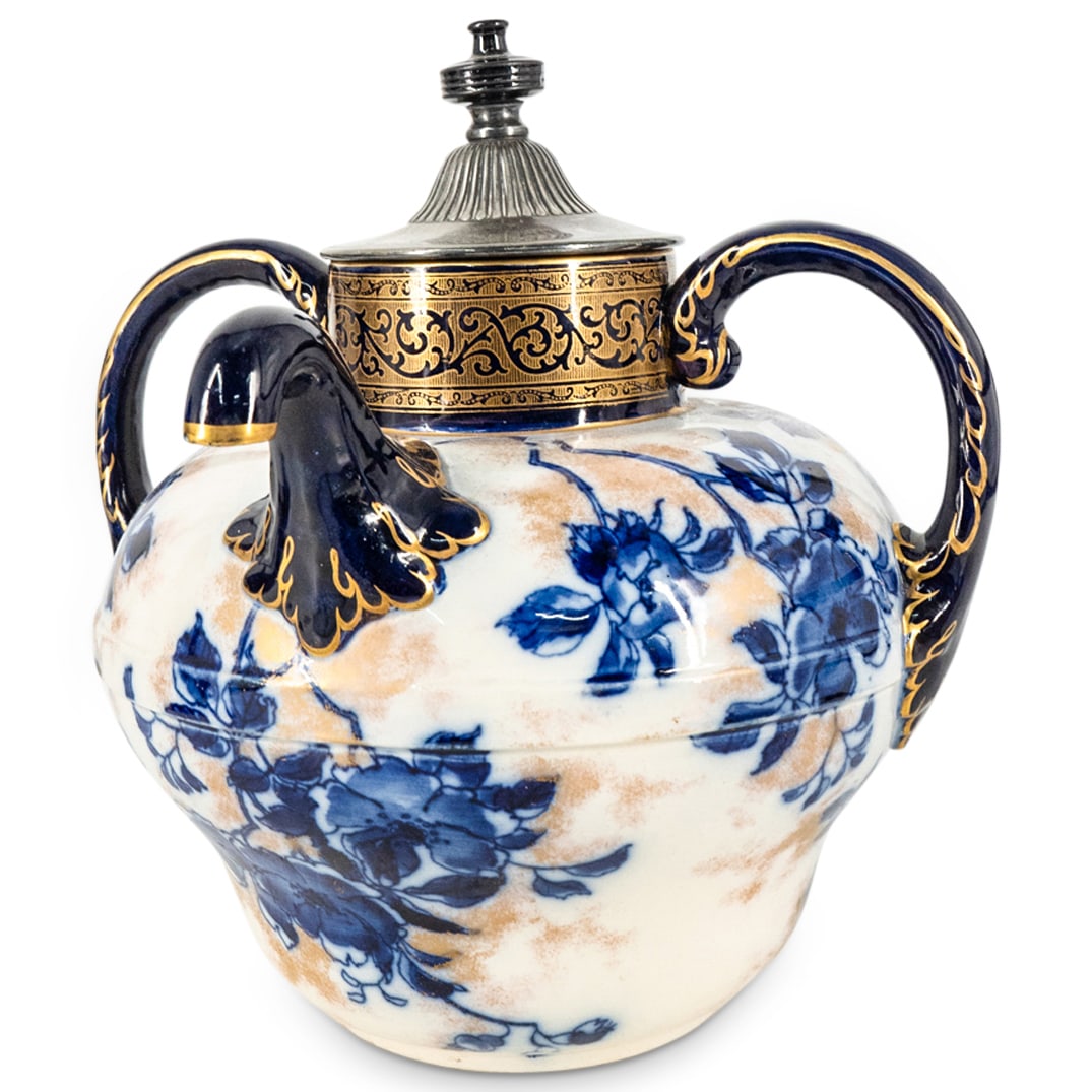 Rare Doulton Burslem Flow Blue Double Handled Coffee Pot (1 of 8)