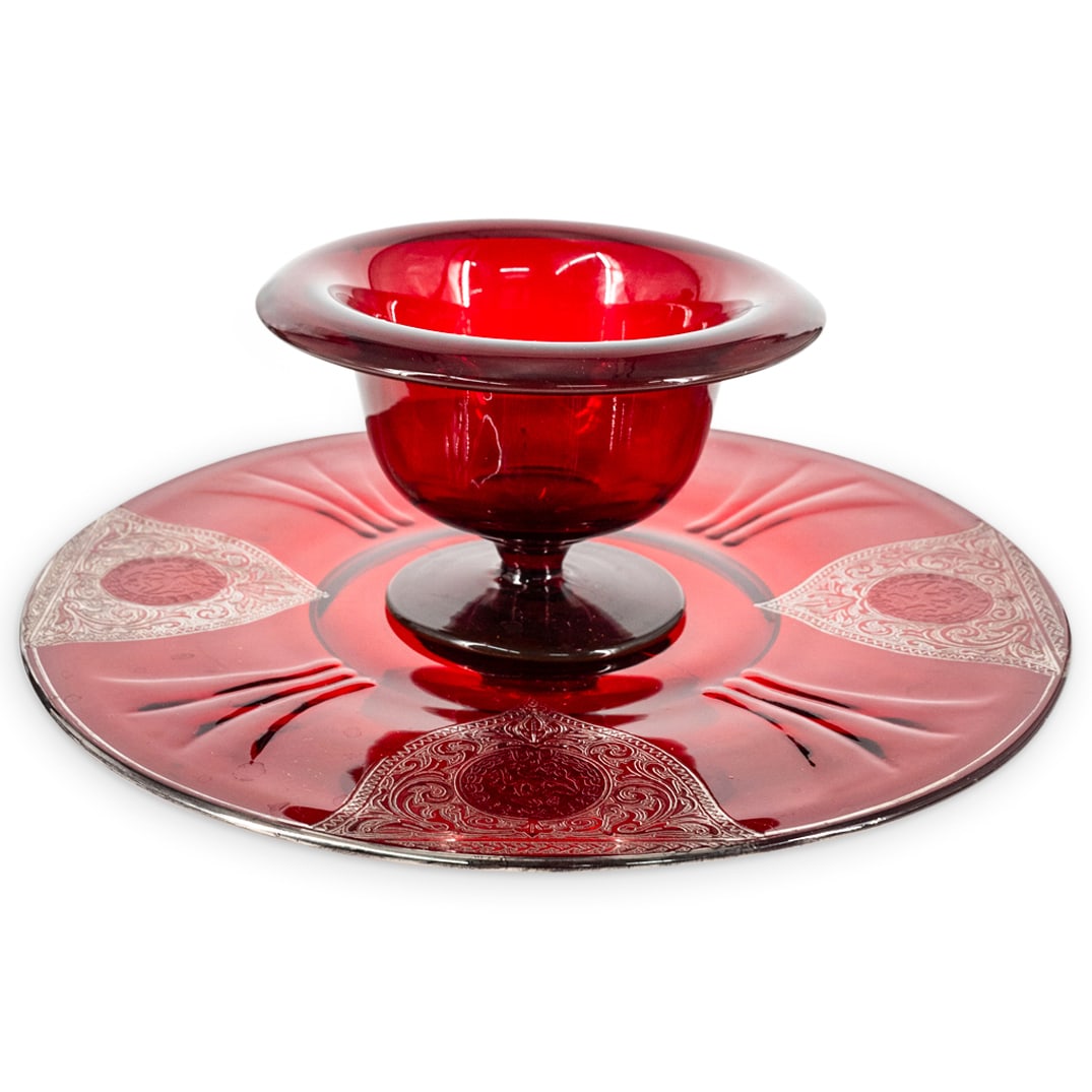 Antique Bohemian Silver Overlay Red Glass Caviar Centerpiece (1 of 4)