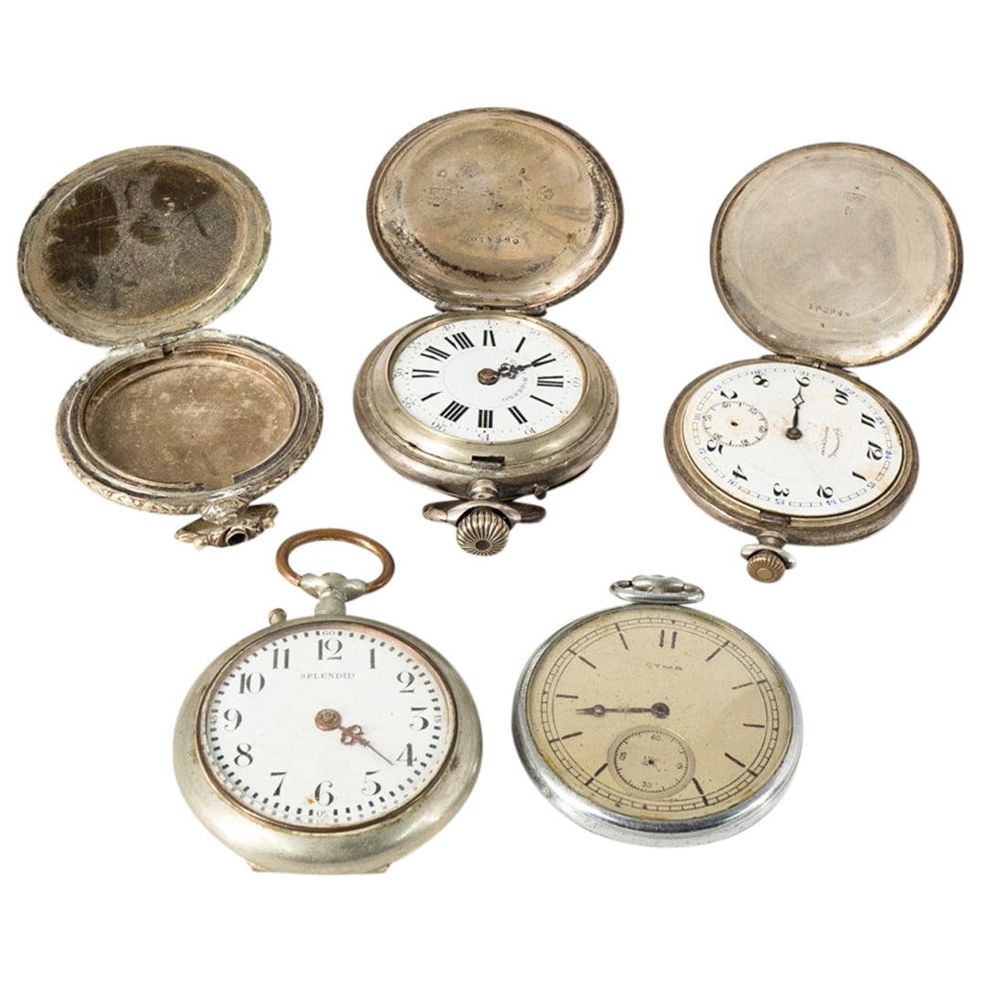 (5 Pc) Pocket Watches & Pocket Watch Case (1 of 6)