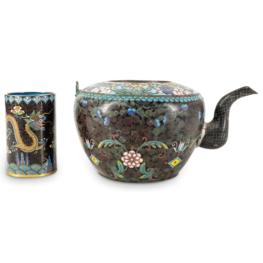 (2 Pc) Antique Japanese Cloisonne Enameled Set (1 of 6)