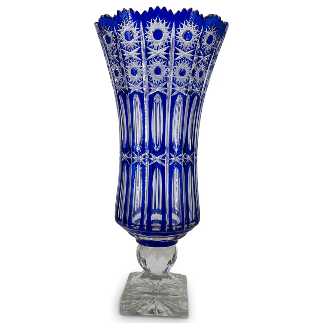 Antique Bohemian Crystal Glass Blue To Clear Vase (1 of 4)