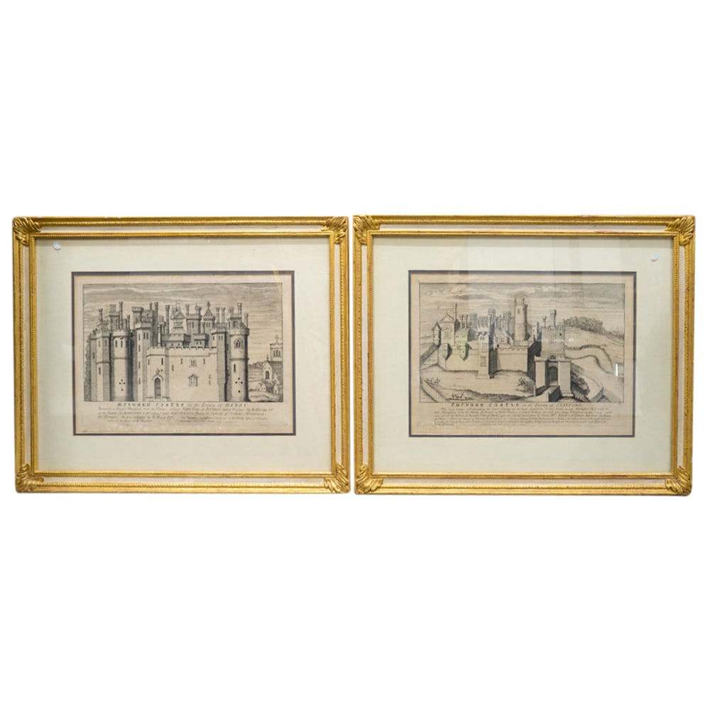 (2 Pc) Antique English Castle Engraving (1 of 8)