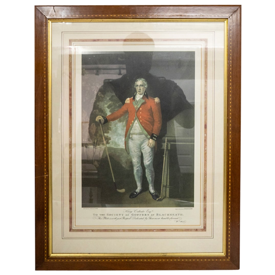 Antique William Ward Colored Engraving, Golfer: DESCRIPTION: Hand colored Engraving, "Henry Callender Esq. To the Society of Goffers at Blackhearth", printed by L.F. Abbott, engraved by William Ward, published by William Ward CIRCA: Late 19th to ea