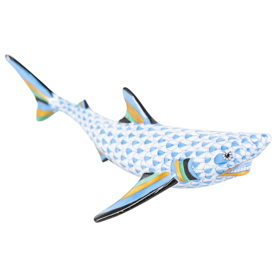Herend Porcelain "Shark" Blue Fishnet Figurine (1 of 3)