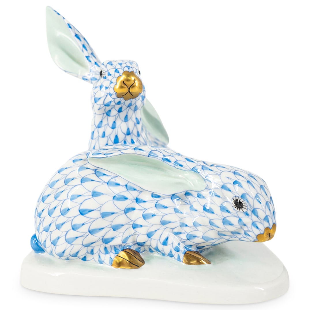 Herend Porcelain "Pair Of Rabbits" Fishnet Figurine (1 of 5)