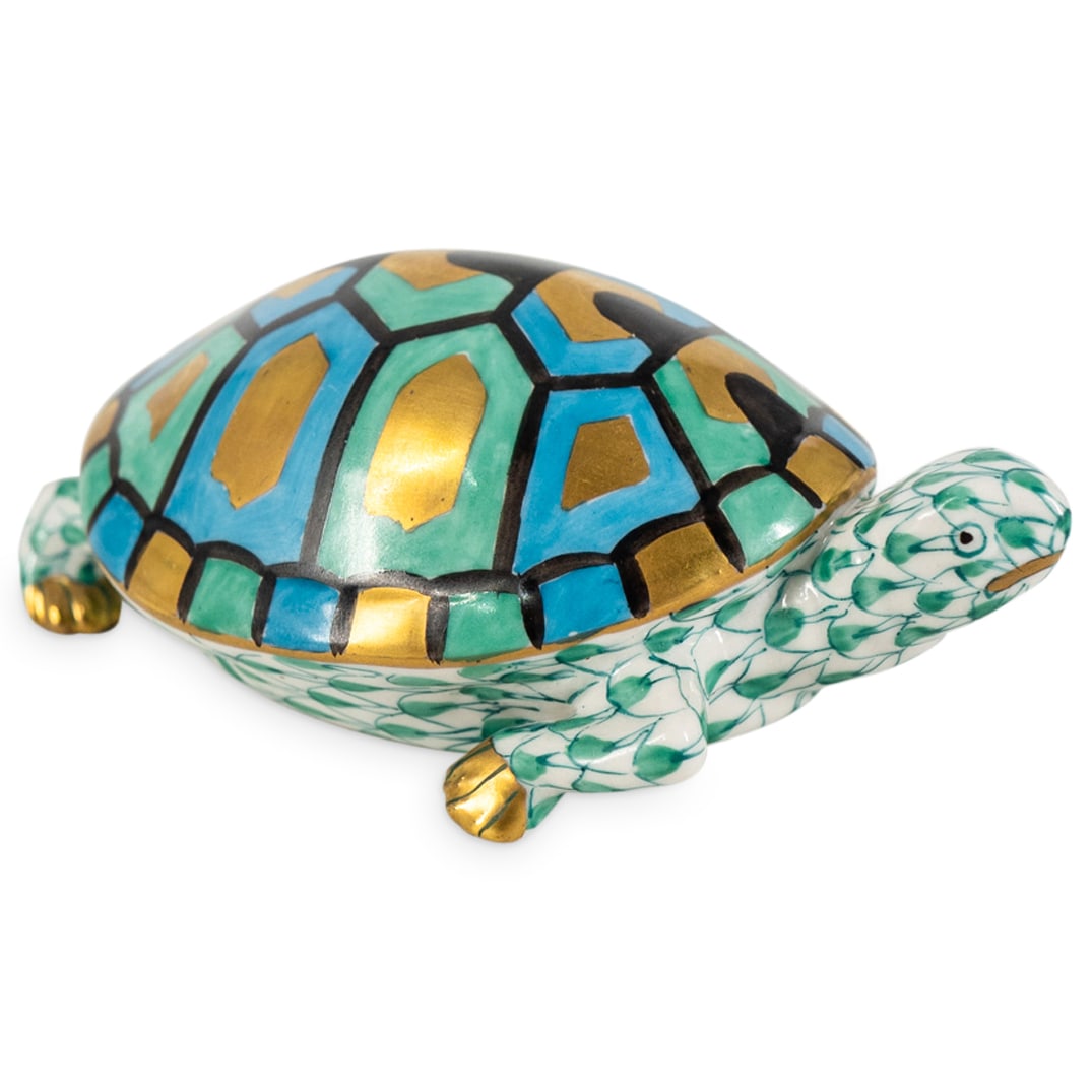 Herend Porcelain "Turtle" Green Fishnet Figurine (1 of 3)