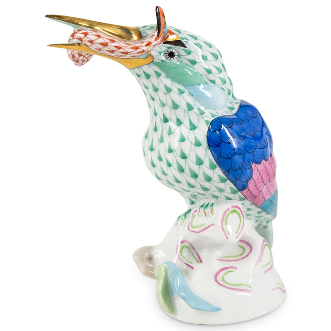 Herend Porcelain "Kingfisher W/ Fish" Fishnet Figurine (1 of 3)