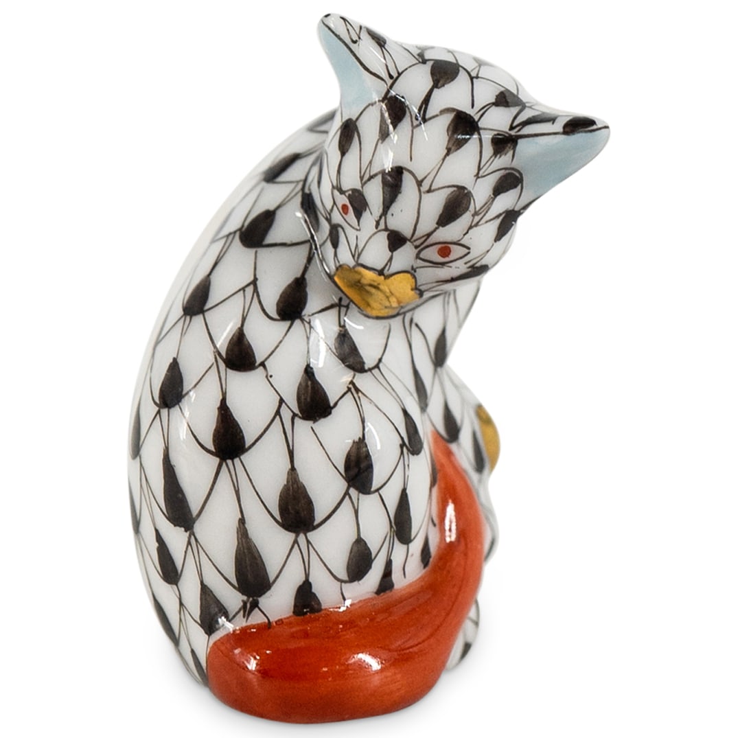 Herend Porcelain "Miniature Cat" Black Fishnet Figurine (1 of 3)
