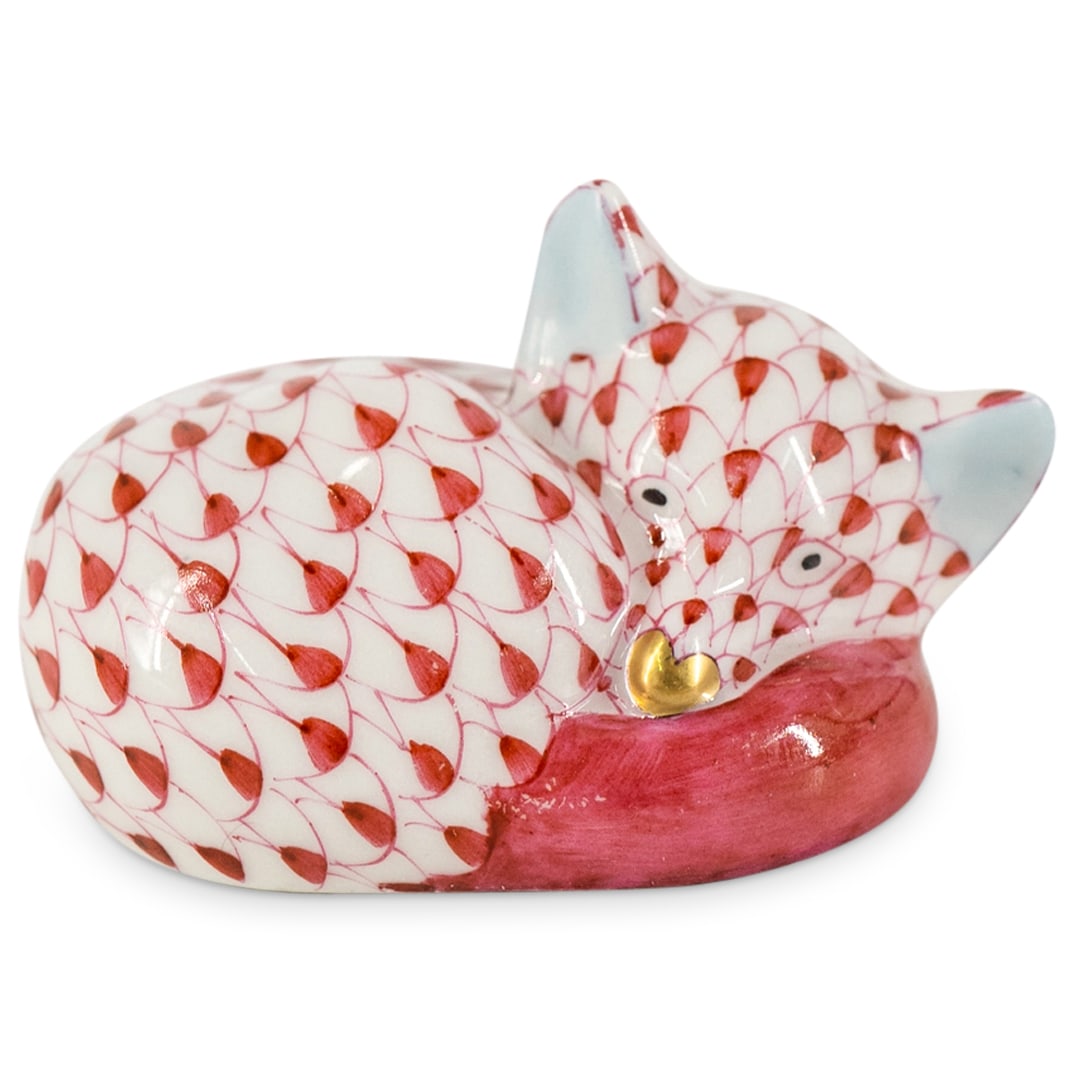 Herend Porcelain "Sleeping Fox" Raspberry Fishnet Figurine (1 of 3)
