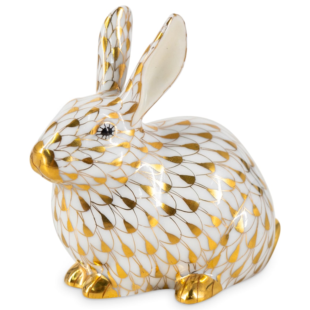Herend Porcelain "Chubby Bunny" Gold Fishnet Figurine (1 of 3)