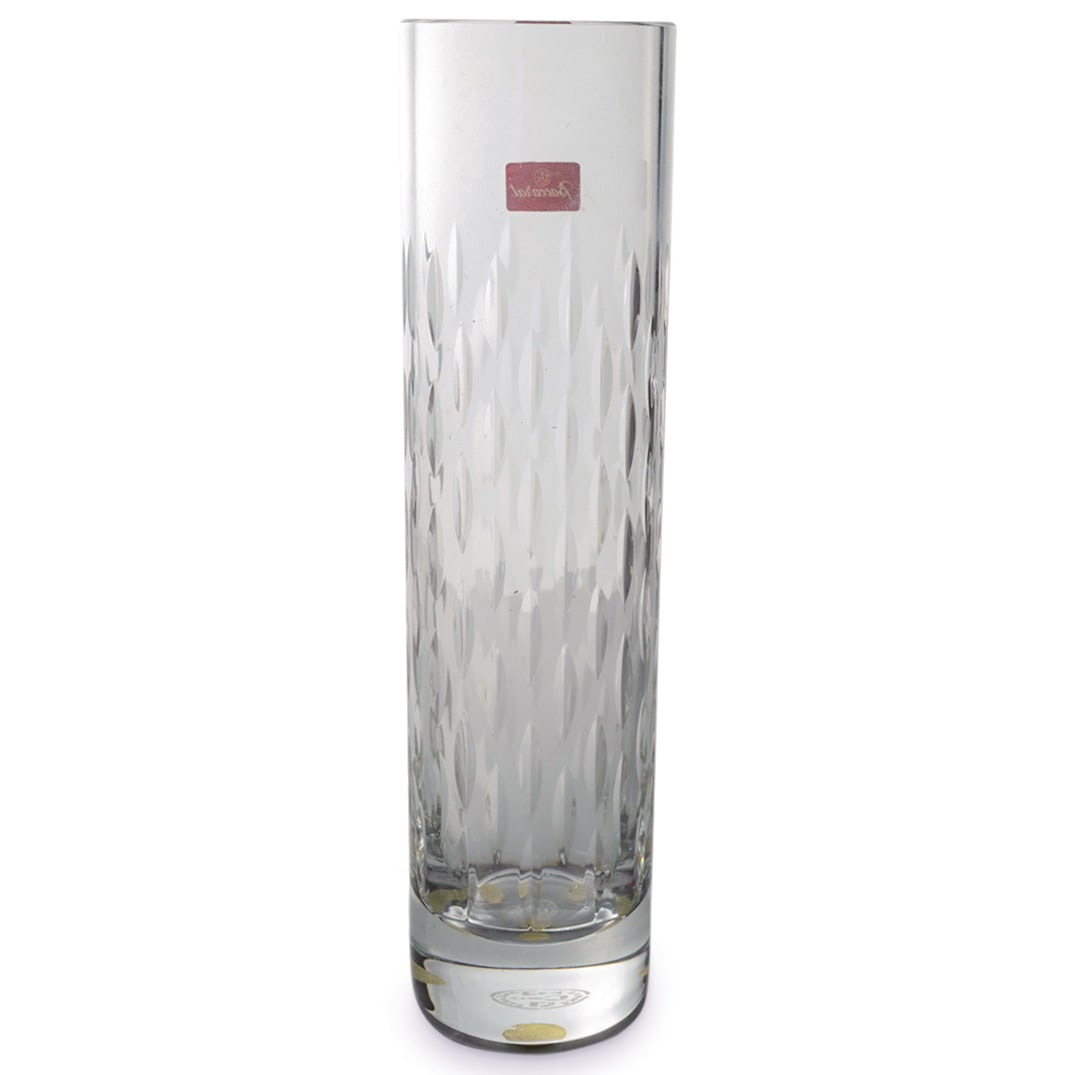 Baccarat Crystal "Paris" Bud Vase: DESCRIPTION: Baccarat crystal "Paris" bud vase designed with tubular form and etched patterns. With vertical cuts. Marked with Baccarat stamp hallmark on the underside. CIRCA: 20th Century ORIGIN: Fra