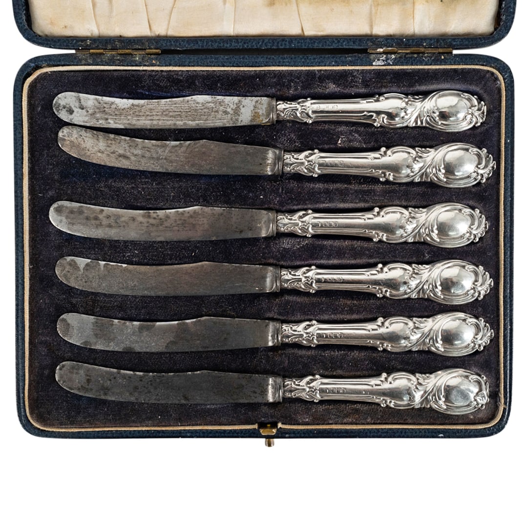 (6 Pc) Antique English Sterling Silver Butter Knife Set (1 of 3)