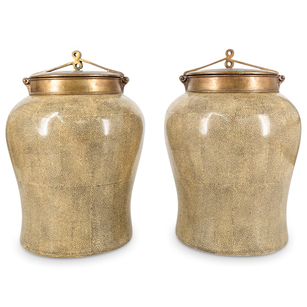 (2 Pc) Chinese XL Craquelure Porcelain & Bronze Ginger Jars (1 of 6)
