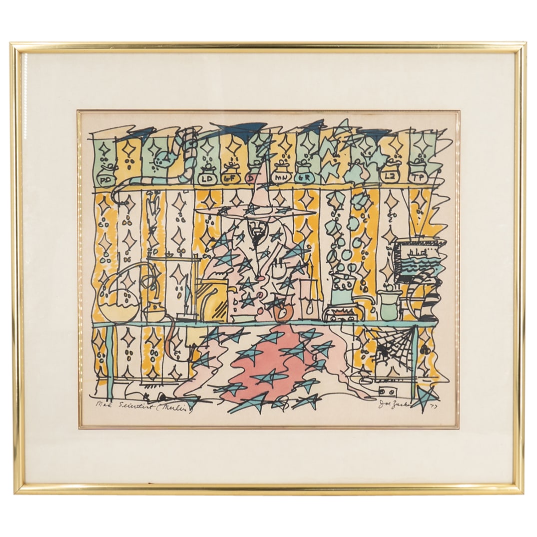 Joe Zucker (American, b. 1941) "Mad Scientist" Watercolor & Ink Painting (1 of 5)