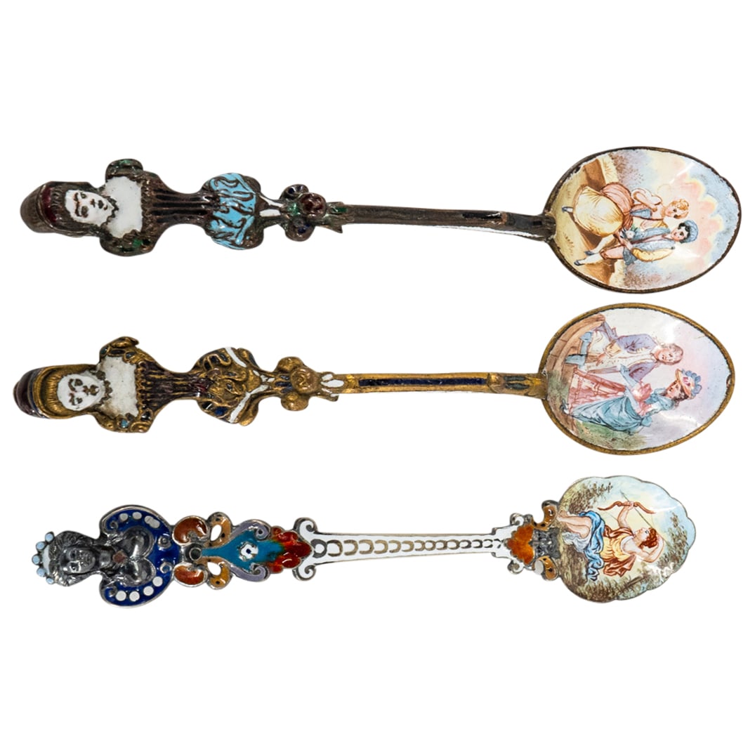 (3 Pc) Antique Viennese Enameled Spoons (1 of 12)