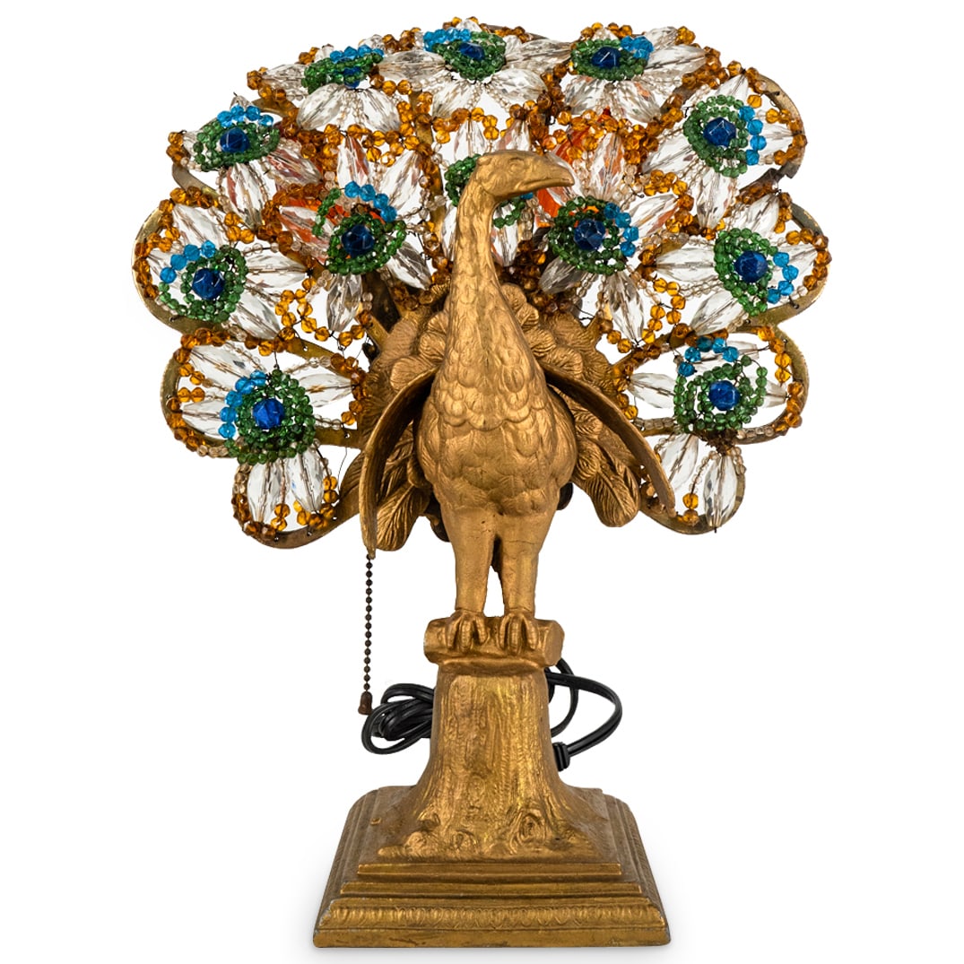 Art Deco Czech Mixed Metal, Glass Peacock Lamp (1 of 5)