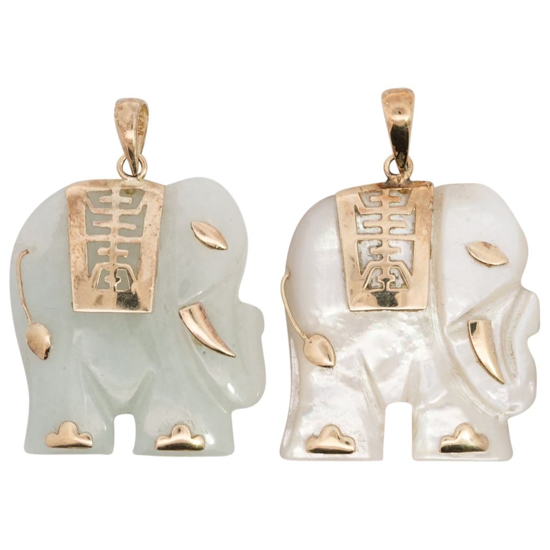 Pair of 14k Gold and Semi Precious Stone Elephant Pendants (1 of 4)