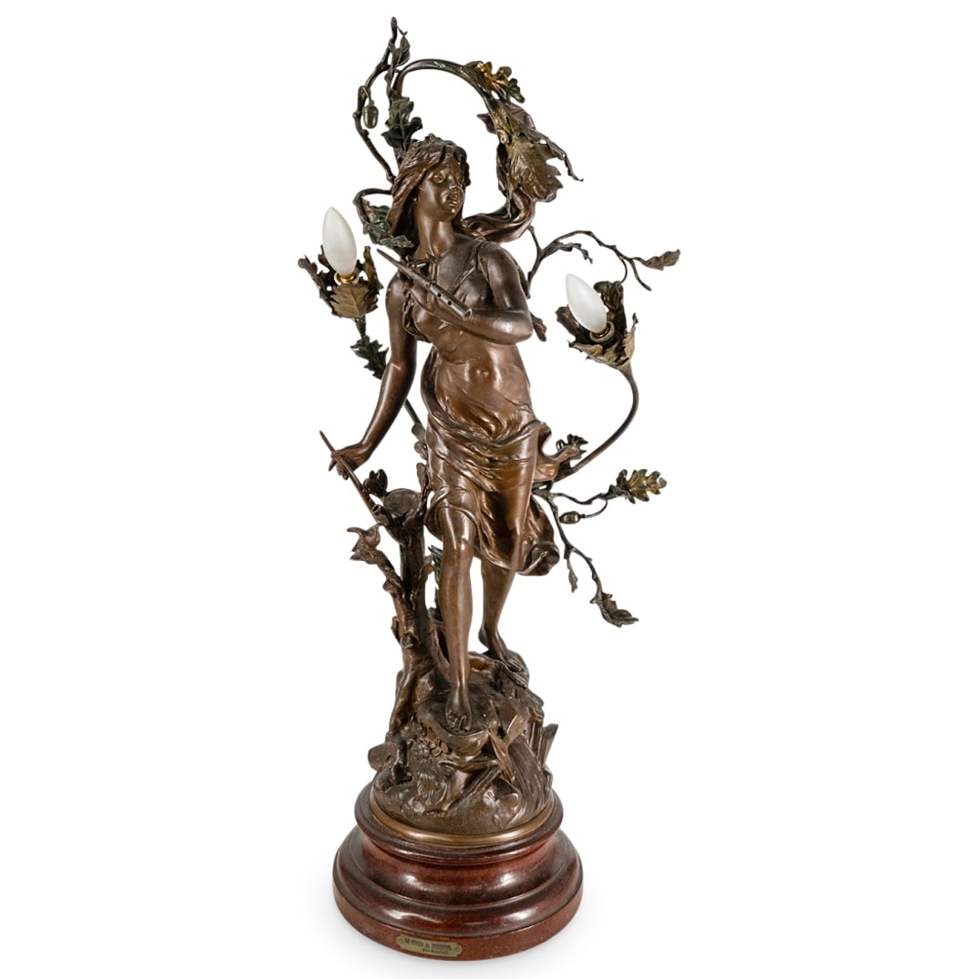 Large After Emile Bruchon "Le Chant De Rossignol" Spelter Lamp (1 of 6)
