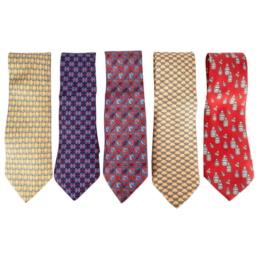 (5Pc) Hermes Designer Silk Ties (1 of 6)