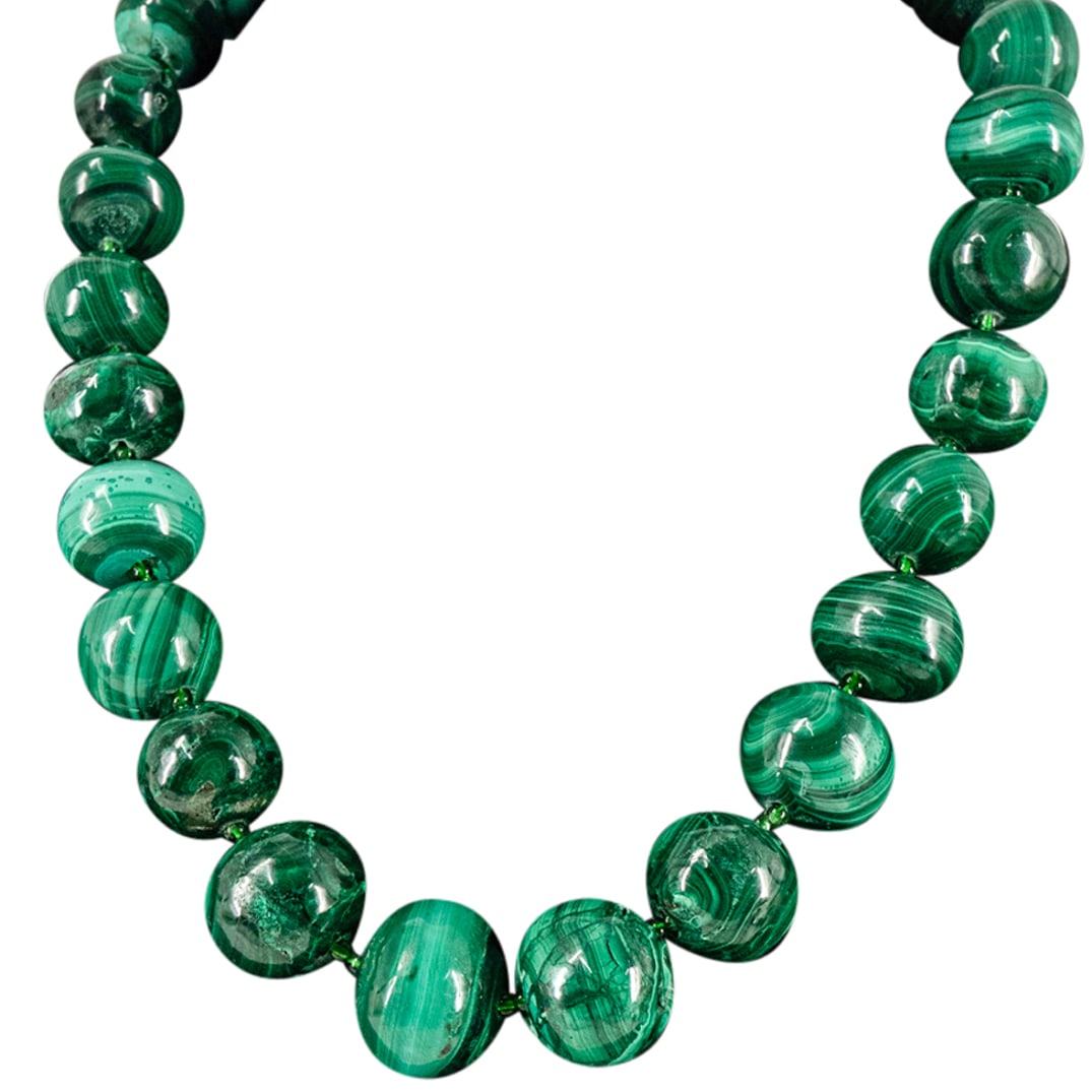 Malachite Beaded Necklace W/ 18K Clasp (1 of 4)