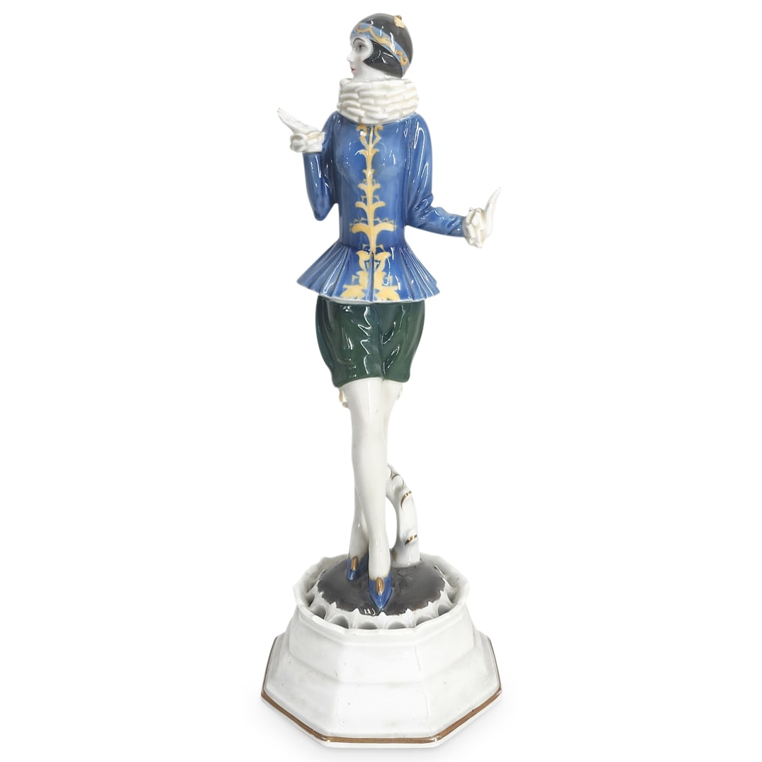 Antique Dorothea Charol For Rosenthal "Yvonne" Porcelain Sculpture: DESCRIPTION: Antique polychrome porcelain figural sculpture designed by Dorothea Charol for Rosenthal entitled "Yvonne". Hallmarked on underside. CIRCA: Early 20th Century ORIGIN: Germany DIMENSIONS: 
