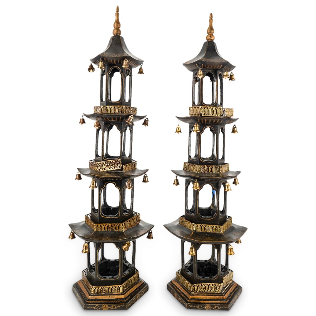 Pair Of Chinese Lacquered Four Tier Pagodas (1 of 5)