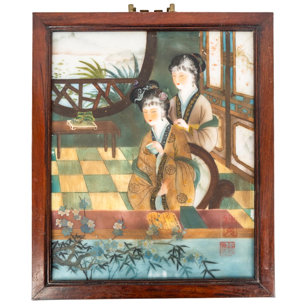 Antique Chinese Court Women Marble Plaque (1 of 5)