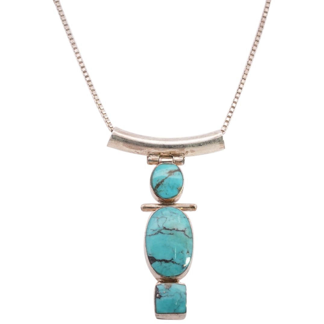 Modernist Sterling Silver and Turquoise Pendant Necklace (1 of 5)