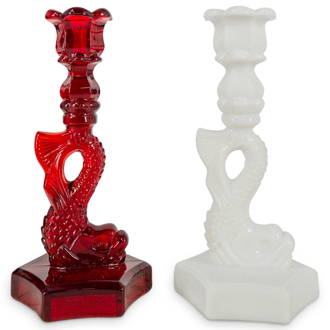 (2 Pc) Pair Of Dolphin Koi Fish Glass Candle Holders (1 of 7)