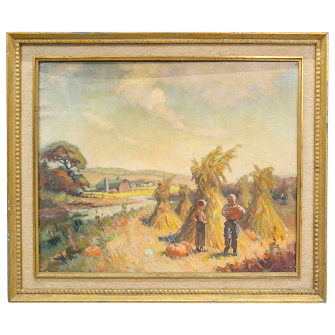 Richard Ruh Epperly (1891-1973) Pumpkin Patch Oil On Board (1 of 6)