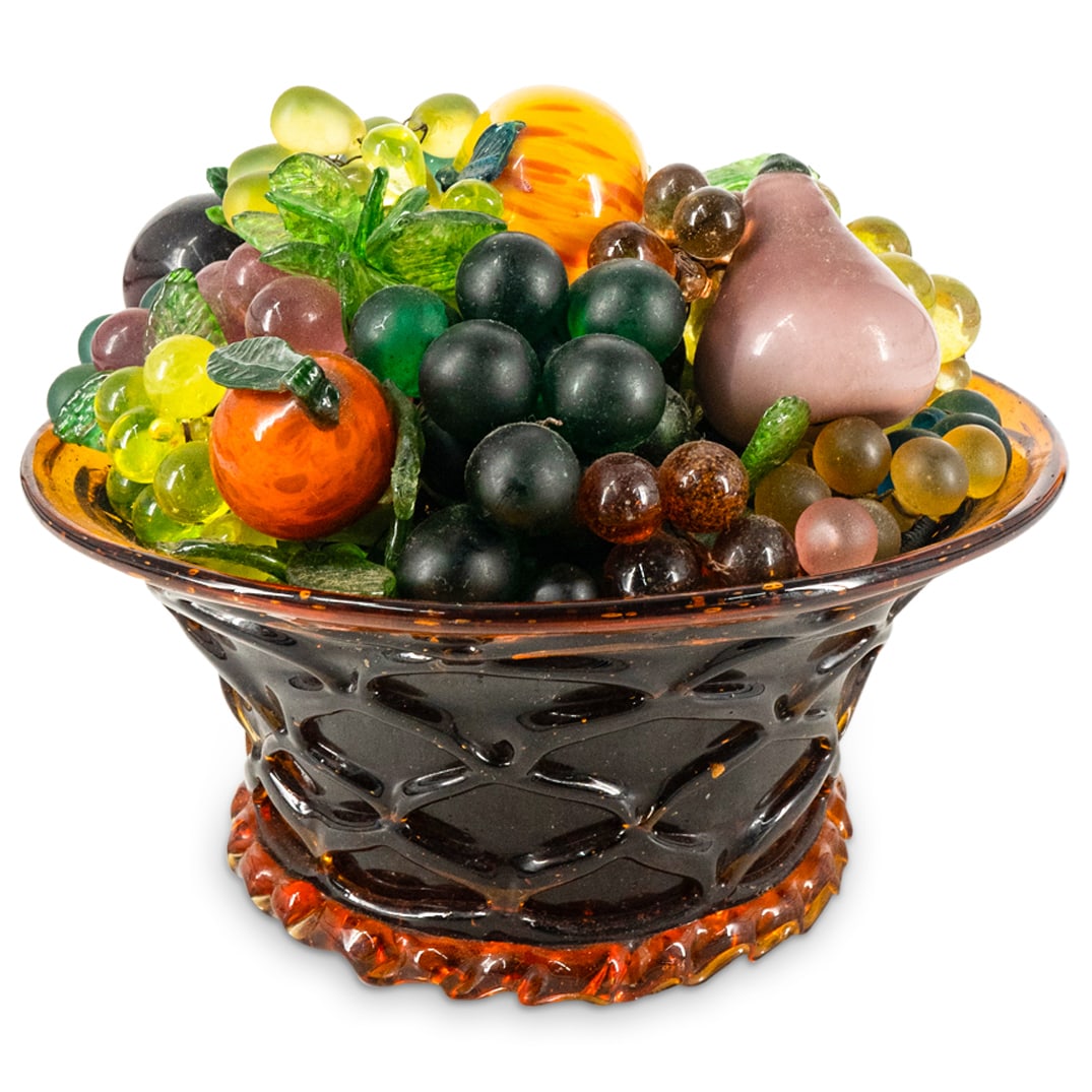 Vintage Czech Art Glass Figurative Fruit Basket Lamp (1 of 5)