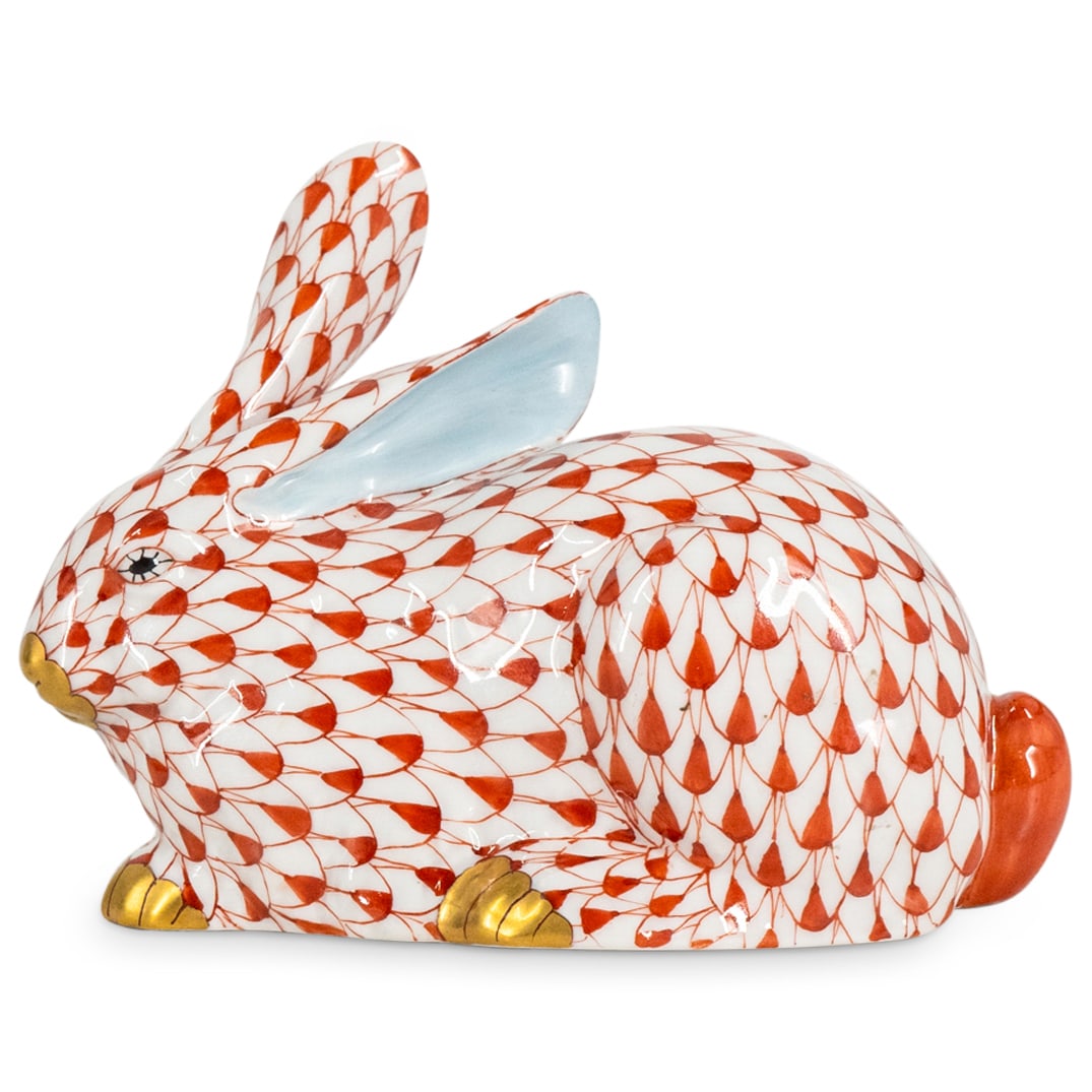Herend Porcelain "Lying Rabbit" Rust Fishnet Figurine (1 of 5)