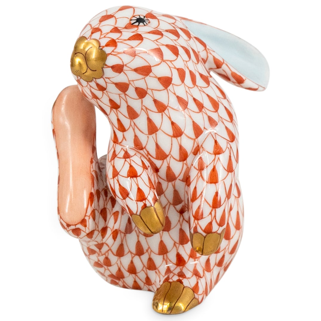 Herend Porcelain "Scratching Bunny" Rust Fishnet Figurine (1 of 3)